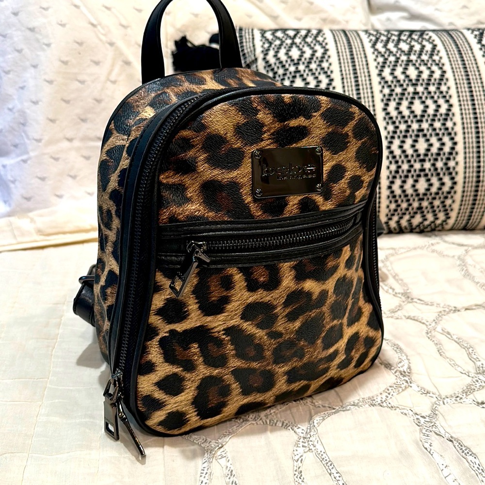 Leopard print Bebe small backpack purse. 8x10.